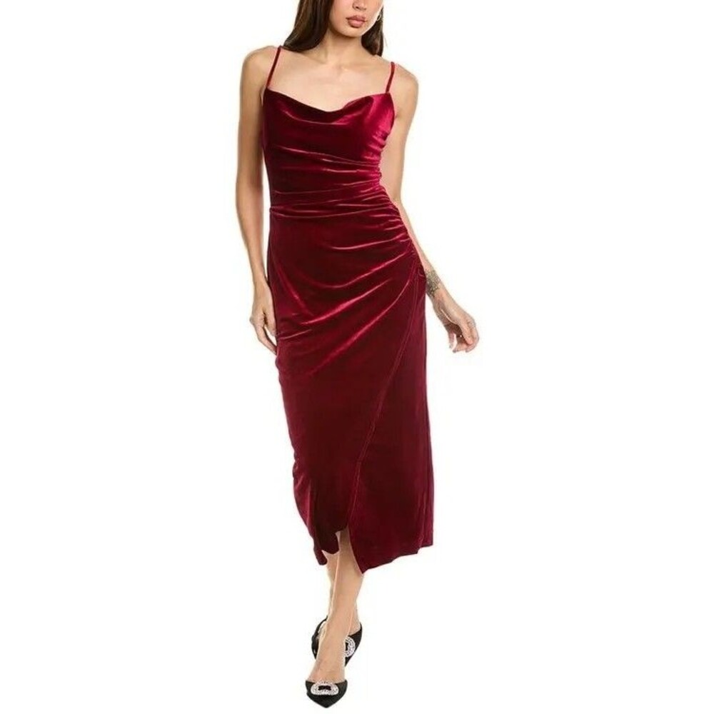 Laundry by Shelli Segal Velvet Cowl Neck Midi Dress Wine Red Size 6 Whimsigoth